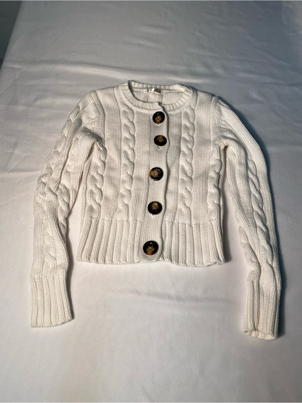 White Cable-Knit Button-Front Cardigan